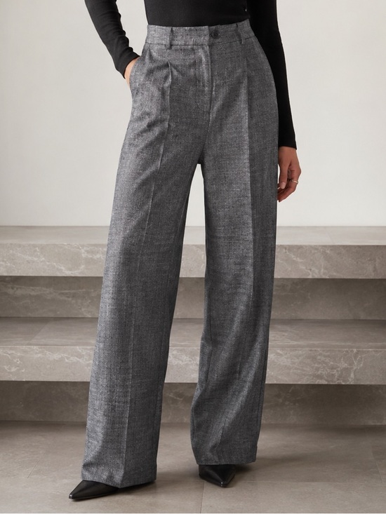 Reitmans Pants - Reitmans Wide Leg Trouser Pants 16 Petite Grey Plaid NWT
